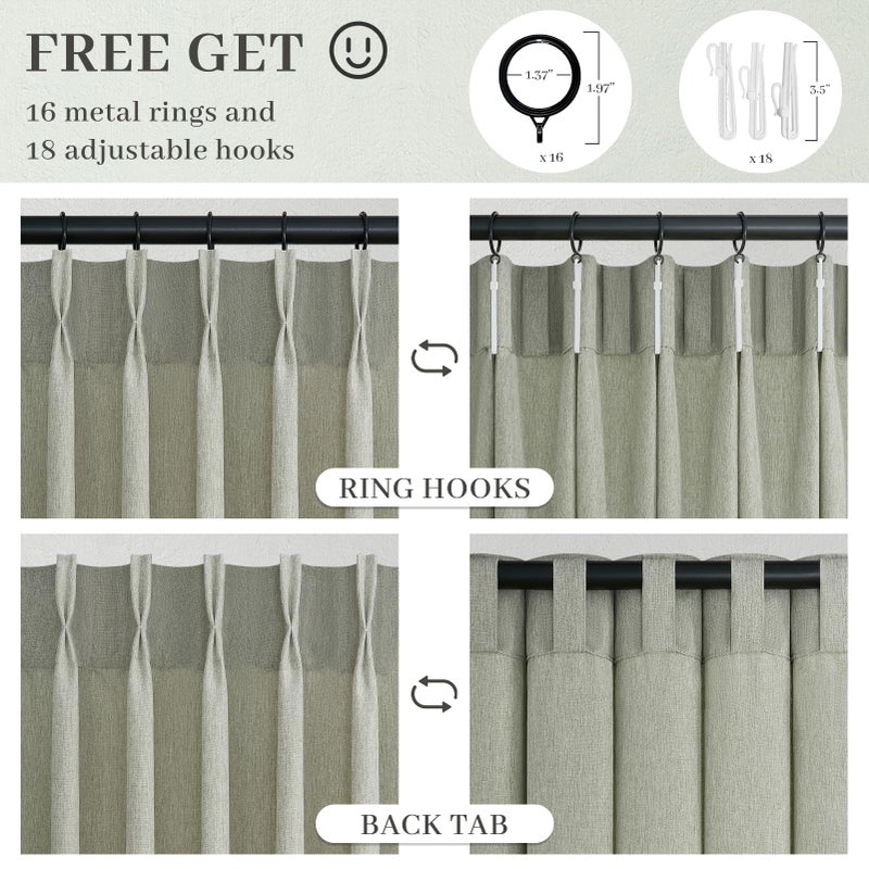 Drapenova Sage Green Pinch Pleated Linen Curtains 84 Inch Length 2 Panels for Bedroom Living Room Textured Semi Sheer Window Curtain Boho Neutral Back Tab Pinch Pleat Drape with Hooks 84 Inches Long - Image 3
