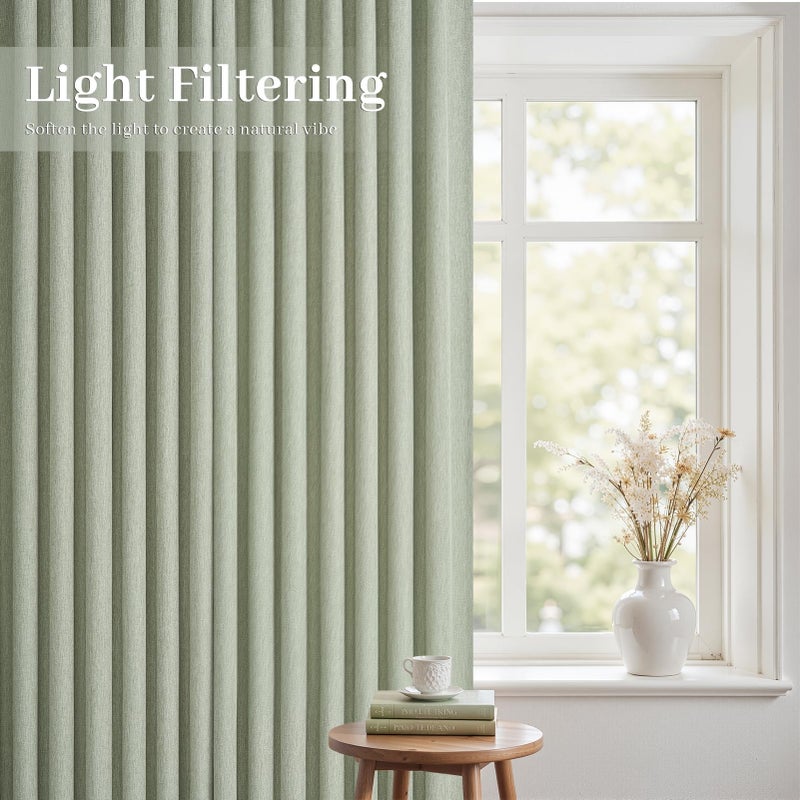 Drapenova Sage Green Pinch Pleated Linen Curtains 84 Inch Length 2 Panels for Bedroom Living Room Textured Semi Sheer Window Curtain Boho Neutral Back Tab Pinch Pleat Drape with Hooks 84 Inches Long - Image 5