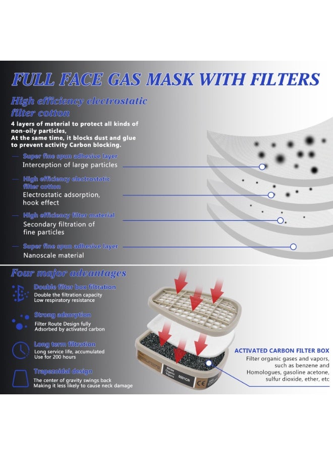 WALALLA Full Face Respirator Mask Reusable Respirator mask, Gas Mask with 6001CN Activated Carbon Air Filter, Suitable for Painting, Dust, Epoxy resin, Chemicals, Organic Gas, Welding, Polishing - Image 3