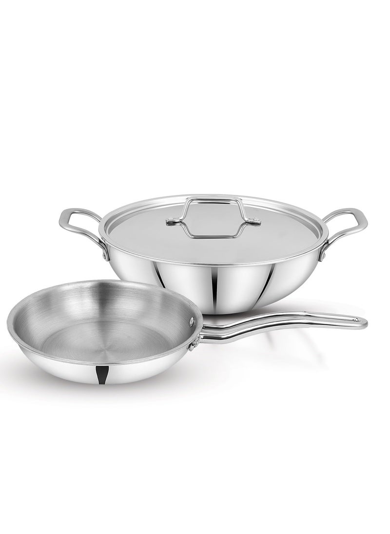 pigeon Pigeon TriSteel Triply 3 Pc Stainless Steel Cookware Set - Kadai (20cm) with lid | Fry pan(20cm) | Induction & Gas Stove Compatible  - Image 1
