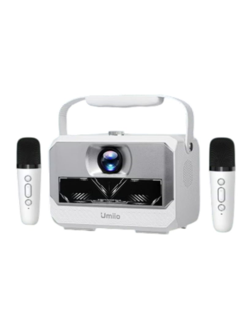 Umiio Q6 Max Smart Android Projector with Wireless Dual Karaoke Mic 4K and 1080*720P Support 200" Display Wi-Fi/Bluetooth HDMI/USB – White  - Image 1