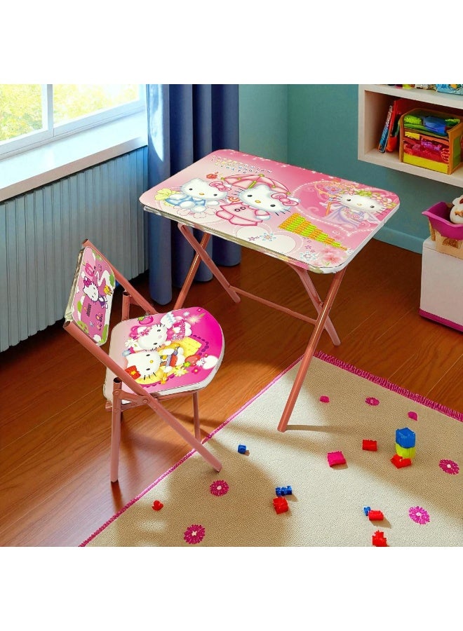 Funz Foldable Study Table and Chair Set for Kids Wood & Metal Frame Learning Desk for Boys & Girls Printed Study Desk For Kids 3-10 Years - Image 5