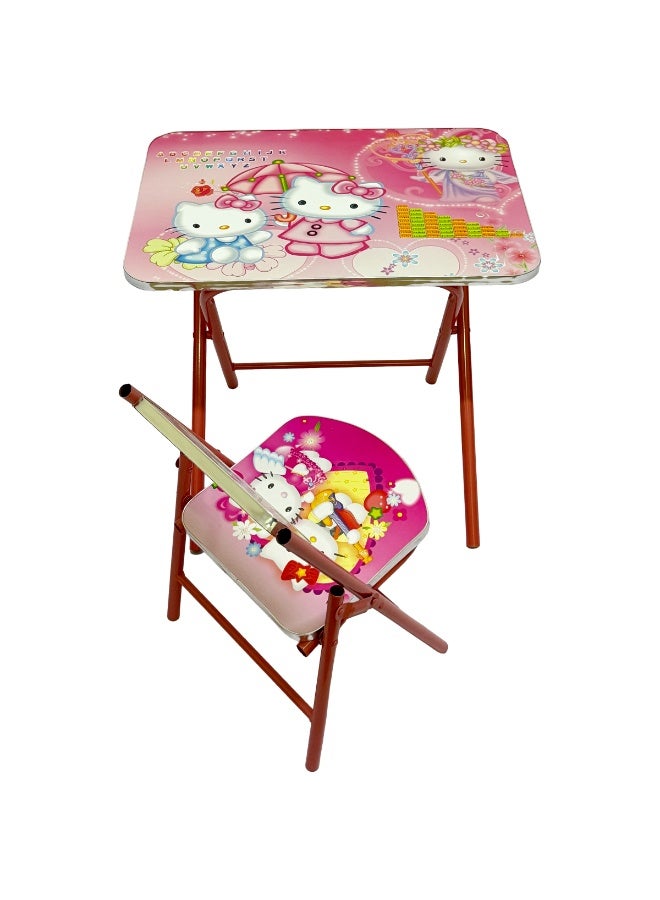 Funz Foldable Study Table and Chair Set for Kids Wood & Metal Frame Learning Desk for Boys & Girls Printed Study Desk For Kids 3-10 Years - Image 1
