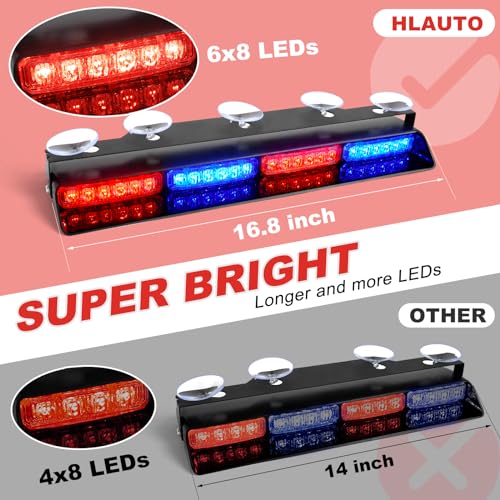 HLauto 6Z4J Emergency Dash Strobe Lights: 2x16.8 inch Red Blue Safety Lights, 48 LED Flashing Warning Hazard Interior Windshield Visor Traffic Light Bar for Trucks, Construction Vehicles - Image 2
