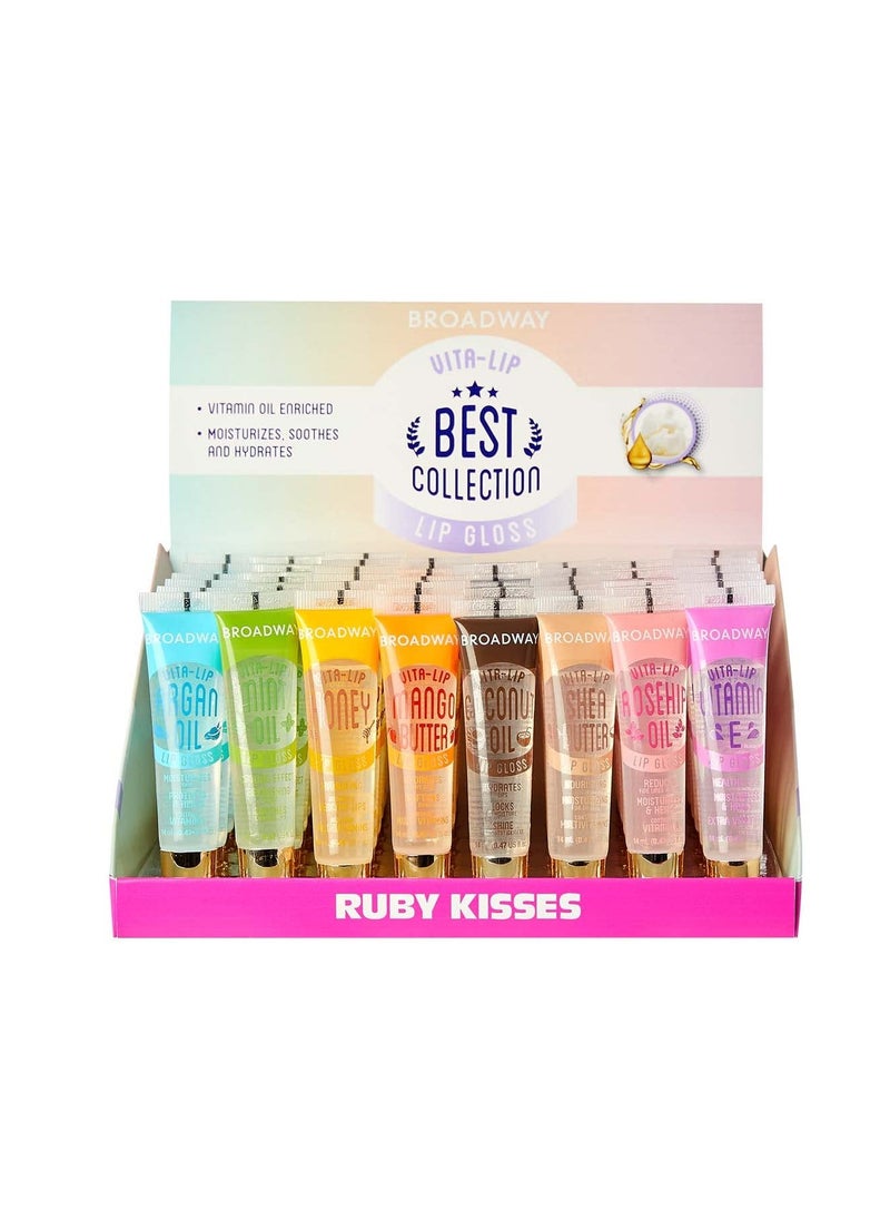 Ruby Kisses - Broadway Broadway Vita-Lip Clear Gloss Variety Box, Ultra-Hydrating & Soothing Formula with Vitamin Oils, Lustrous Non-Sticky Finish, Multipack of 48 Nutrient-Rich Glosses