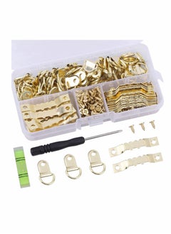 KASTWAVE Hook Set, Box Hook, D Ring Picture Frame Hanger, Sawtooth Photo Hanging Hardware Set with Screws and Spirit Level Silver Gold, 252 psc  - Image 1
