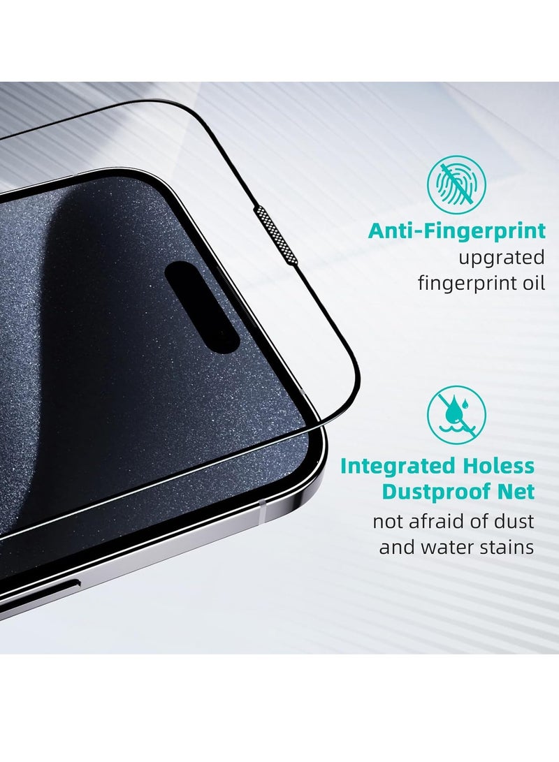 MIXDE iPhone 15 Pro Screen Protector  Full Coverage Easy Installation Frame Grade Protection  HD Clear Anti-Fingerprint, Bubble Free, Tempered Glass Film for iPhone 15 Pro - Image 2