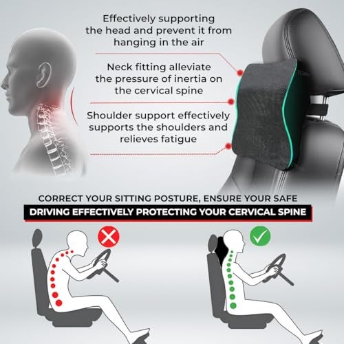 Trajectory Car Seat Headrest with ADVANCEDX Memory Foam & GRIDMATRIX Fabric – Ergonomic Neck Pillow for Ultimate Support, Neck Pain Relief, Breathable & Washable Cover – Ideal for Men & Women - Image 4
