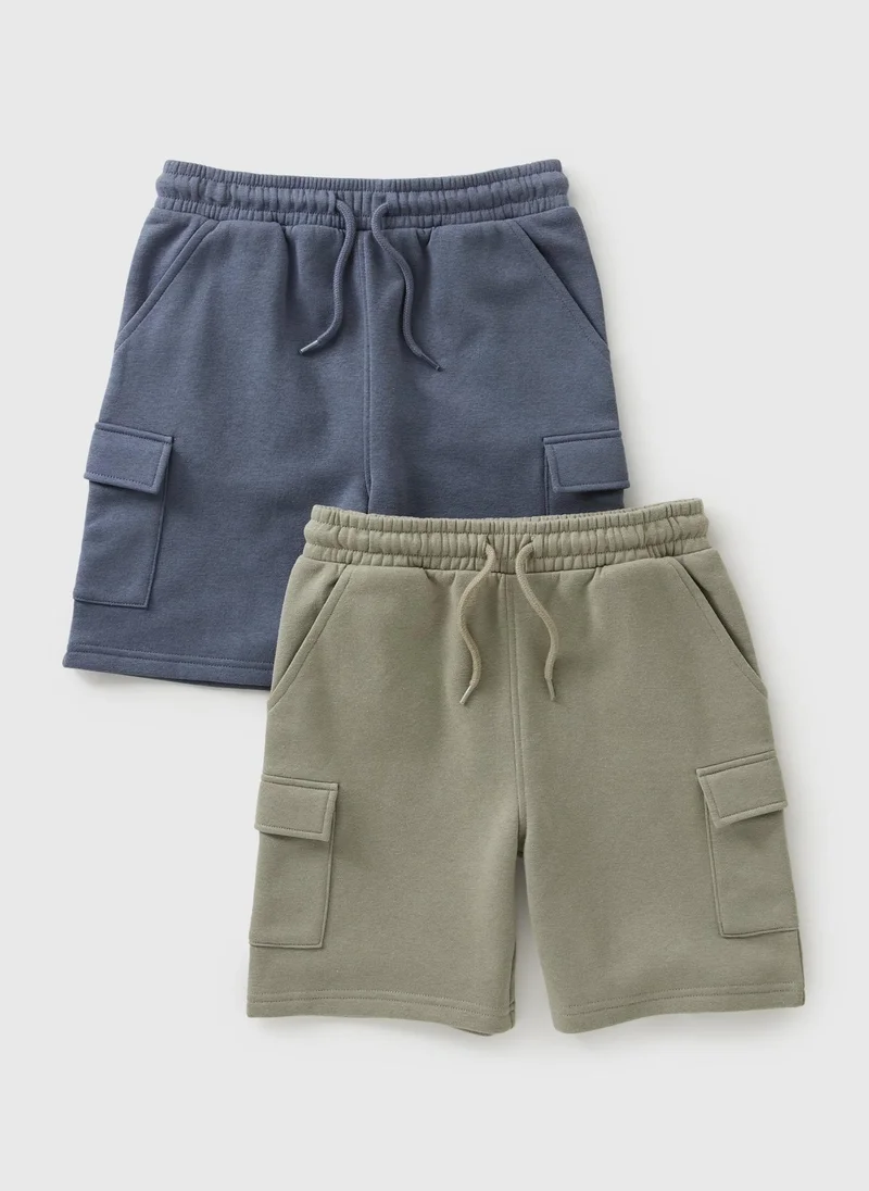 Matalan 2 Pack Boys Sage & Grey Cargo Jogger Shorts