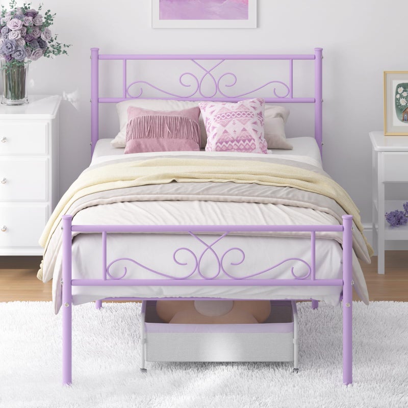 Weehom Twin Size Bed Frame with Headboard and Footboard Steel Slats Support Twin Metal Bed No Box Spring Needed Easy to Assembly Purple