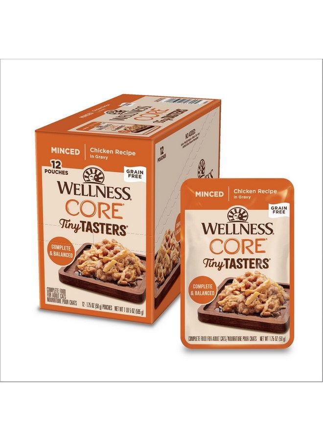 Wellness CORE Tiny Tasters Wet Cat Food, Complete & Balanced Natural Pet Food, Made with Real Meat, 1.75-Ounce Pouch, 12 Pack (Adult Cat, Minced Chicken in Gravy)