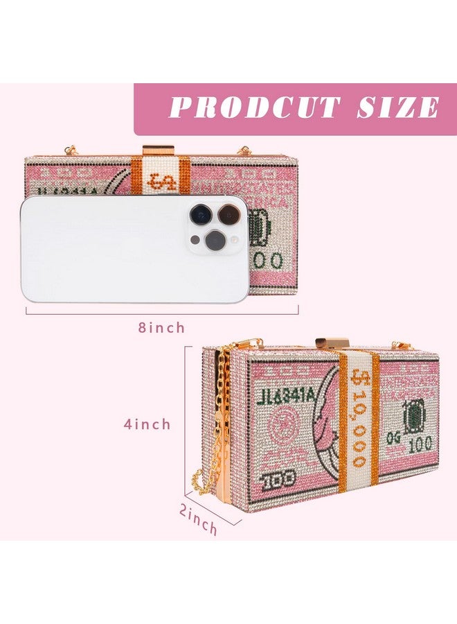 QZUnique 3 Pieces Dollar Clutch Evening Bag With Dollar Necklaces Earrings Women Crystal Rhinestone Stack Of Money Handbag Shoulder Purse Wallet  - Image 2