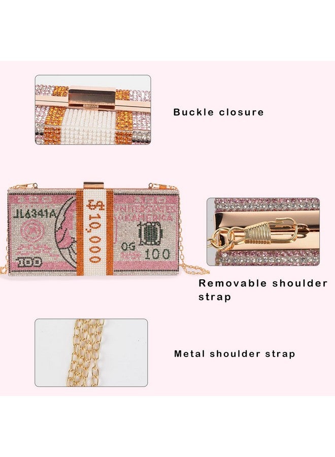QZUnique 3 Pieces Dollar Clutch Evening Bag With Dollar Necklaces Earrings Women Crystal Rhinestone Stack Of Money Handbag Shoulder Purse Wallet  - Image 3