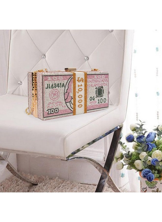 QZUnique 3 Pieces Dollar Clutch Evening Bag With Dollar Necklaces Earrings Women Crystal Rhinestone Stack Of Money Handbag Shoulder Purse Wallet  - Image 4