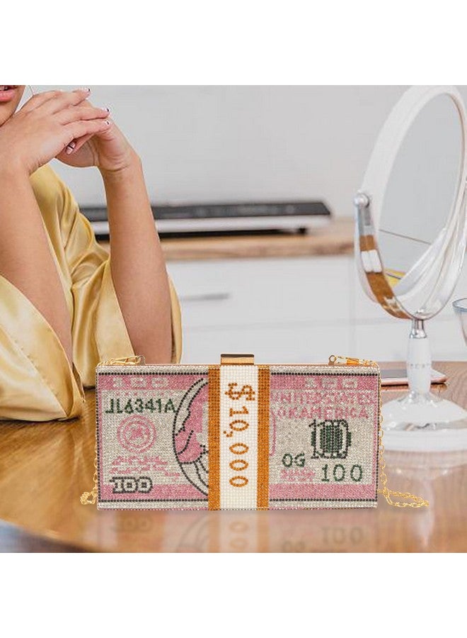 QZUnique 3 Pieces Dollar Clutch Evening Bag With Dollar Necklaces Earrings Women Crystal Rhinestone Stack Of Money Handbag Shoulder Purse Wallet  - Image 5
