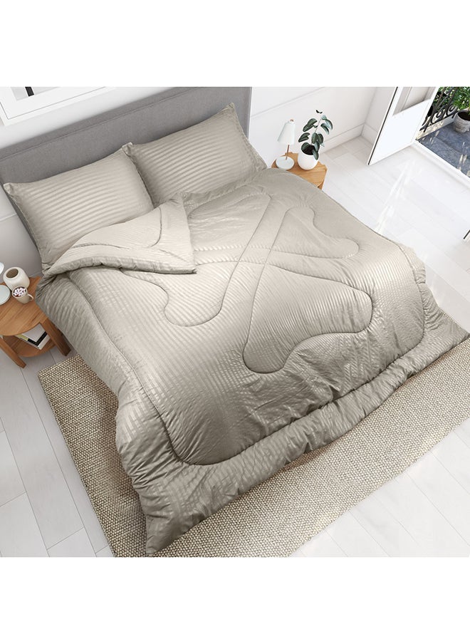 Hotel Linen Klub Hotel Linen Klub Down Alternative Comforter  Set -Ultra Soft Brushed Stripe Microfiber Fabric, 200GSM Soft Fibersheet Filling, Size : Double  220 x 240cm , Color: Stone  - Image 1