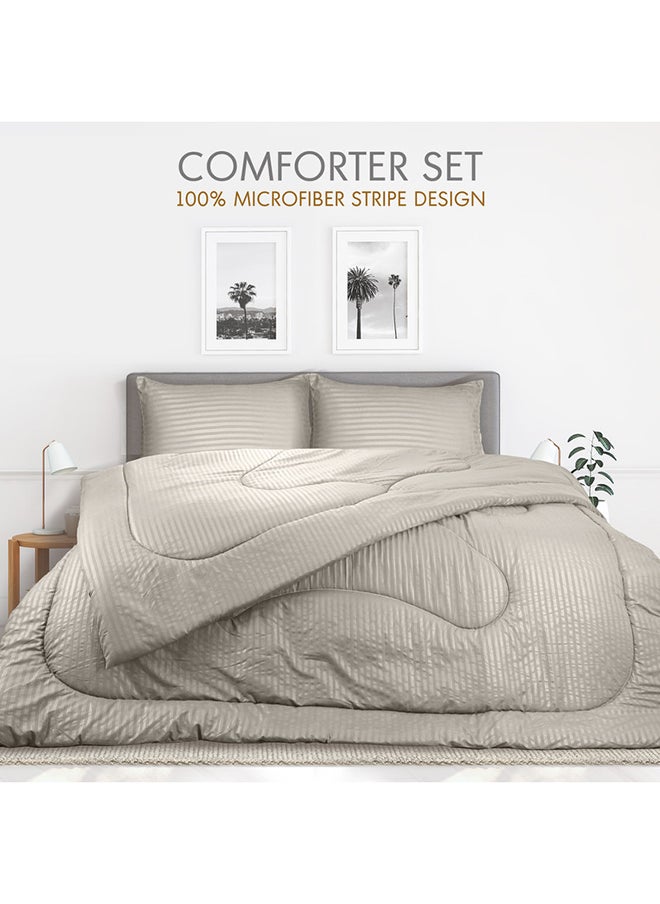 Hotel Linen Klub Hotel Linen Klub Down Alternative Comforter  Set -Ultra Soft Brushed Stripe Microfiber Fabric, 200GSM Soft Fibersheet Filling, Size : Double  220 x 240cm , Color: Stone  - Image 3