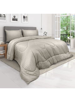 Hotel Linen Klub Hotel Linen Klub Down Alternative Comforter  Set -Ultra Soft Brushed Stripe Microfiber Fabric, 200GSM Soft Fibersheet Filling, Size : Double  220 x 240cm , Color: Stone  - Image 2