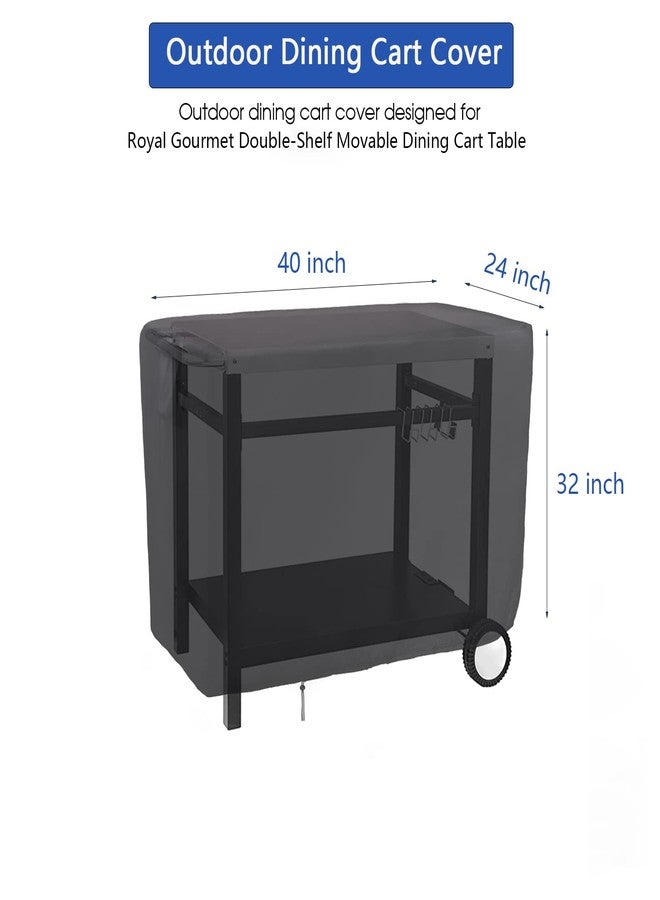 Jungda Outdoor Prep Table Cover for Royal Gourmet Double-Shelf Movable Dining Cart Table, Patio Bar Cart Cover Waterproof All-Weather Protect - 40 x 24 x 32 Inch - Image 2