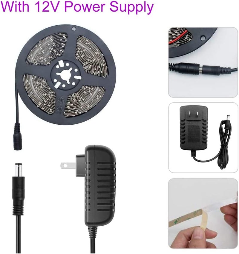 LightingWill LED UV Black Light Strip Kit, Ultraviolet 16.4FT/5M 3528 300LEDs, 395nm-405nm Blacklight for DJ Bar Club Party Decor Night Fishing with 12V Power Supply - Image 3