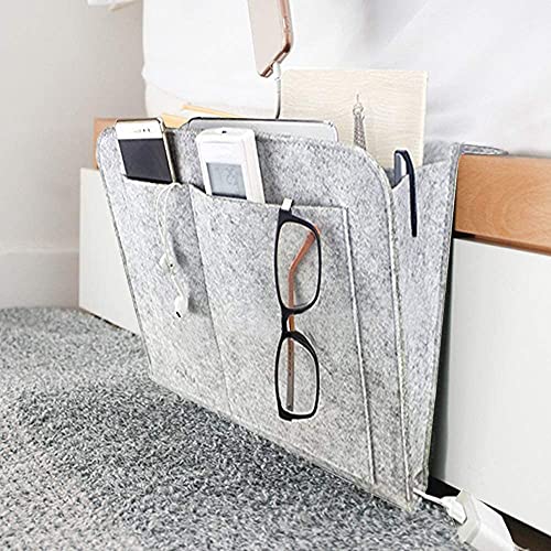 GREENSHEEP Bedside Caddy Essentials Pocket Hanging Storage Organizer, Sofa Side Hanger Holder Bag for Dorm, Phones, TV Remote Control, Magazines, Tablets, Grey - Image 1