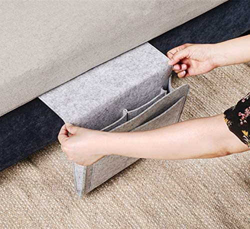 GREENSHEEP Bedside Caddy Essentials Pocket Hanging Storage Organizer, Sofa Side Hanger Holder Bag for Dorm, Phones, TV Remote Control, Magazines, Tablets, Grey - Image 4