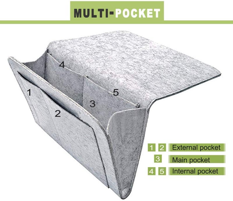 GREENSHEEP Bedside Caddy Essentials Pocket Hanging Storage Organizer, Sofa Side Hanger Holder Bag for Dorm, Phones, TV Remote Control, Magazines, Tablets, Grey - Image 3