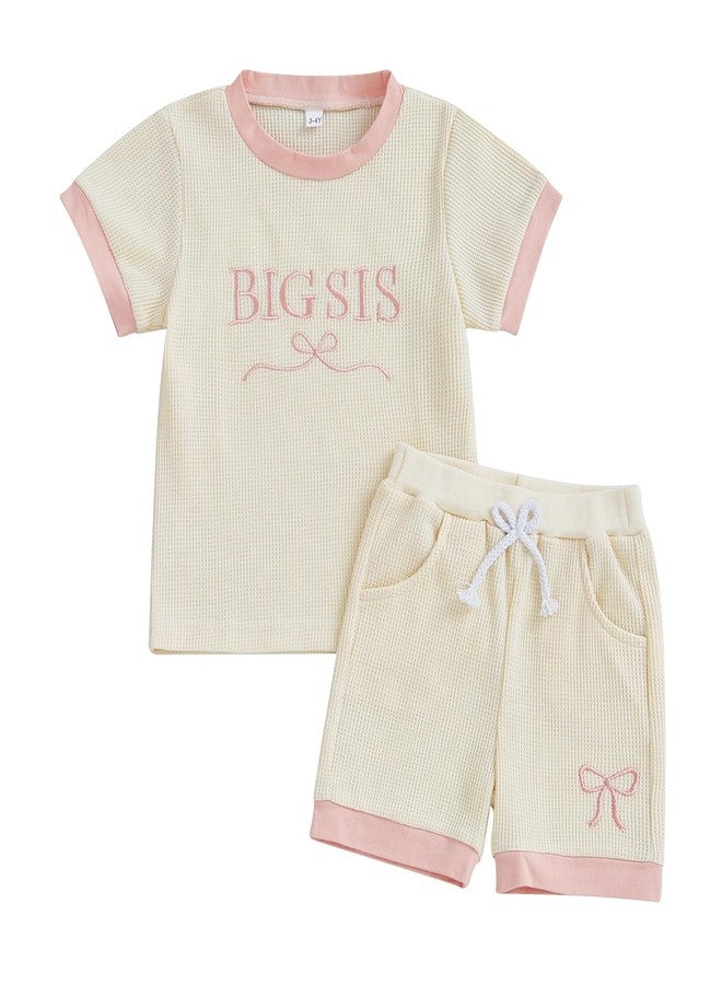 Gureui Big Sister Little Sister Matching Outfits 3-4T Toddler Baby Girl Bow Embroidery Shirt Shorts 3-4 Year Summer Clothes - Image 1