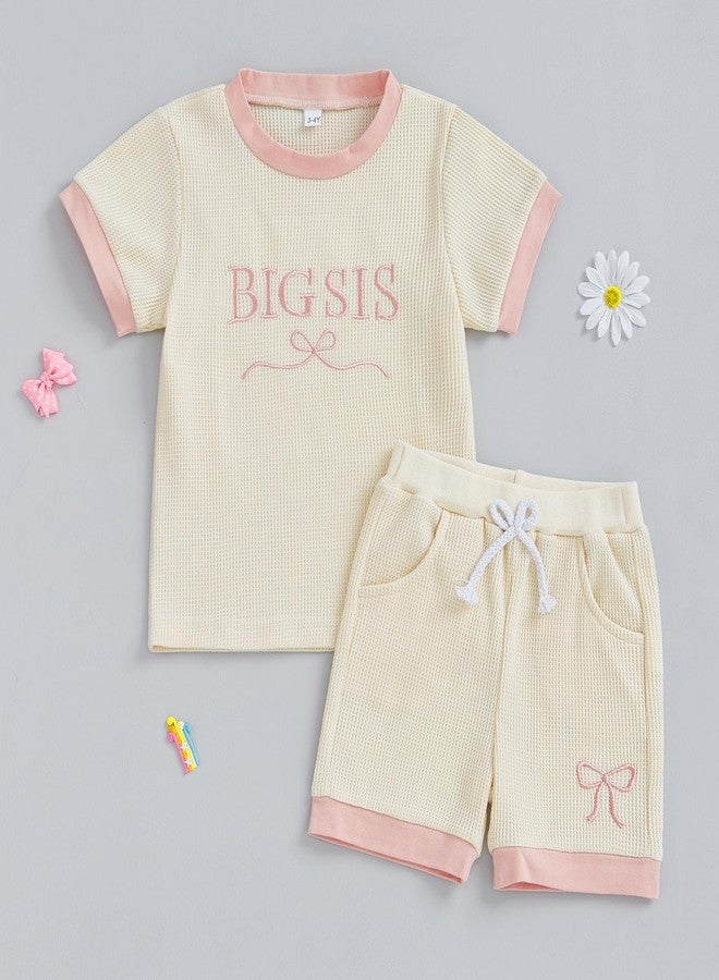 Gureui Big Sister Little Sister Matching Outfits 3-4T Toddler Baby Girl Bow Embroidery Shirt Shorts 3-4 Year Summer Clothes - Image 2