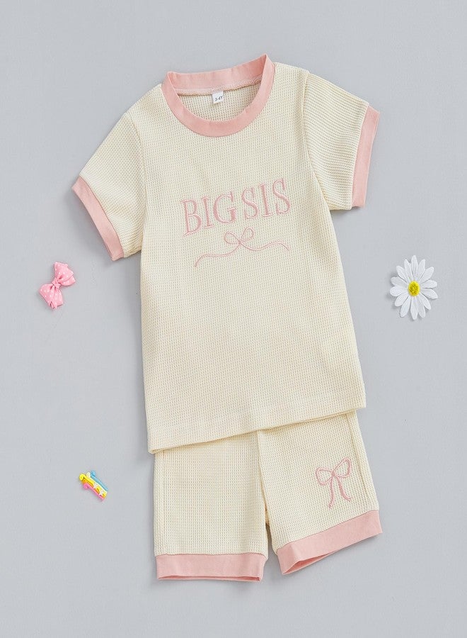 Gureui Big Sister Little Sister Matching Outfits 3-4T Toddler Baby Girl Bow Embroidery Shirt Shorts 3-4 Year Summer Clothes - Image 3