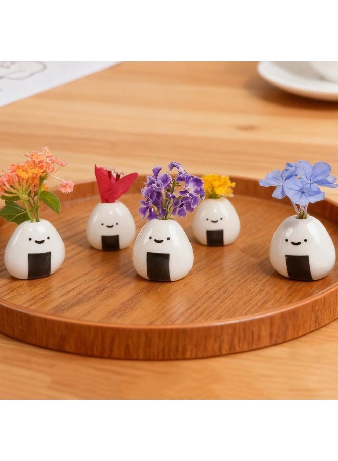 Tnstbiee 5 PCS Mini Onigiri Flower Vase Set - Cute Japanese Handmade Bud Vases Bulk for Dried Flowers, Small Centerpiece Vase for Coffee Table Living Room Home Decor, Unique Japandi Tiny Ceramic Vases - Image 5