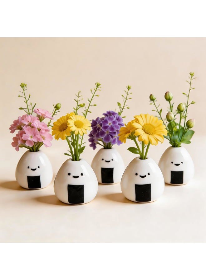 Tnstbiee 5 PCS Mini Onigiri Flower Vase Set - Cute Japanese Handmade Bud Vases Bulk for Dried Flowers, Small Centerpiece Vase for Coffee Table Living Room Home Decor, Unique Japandi Tiny Ceramic Vases - Image 1