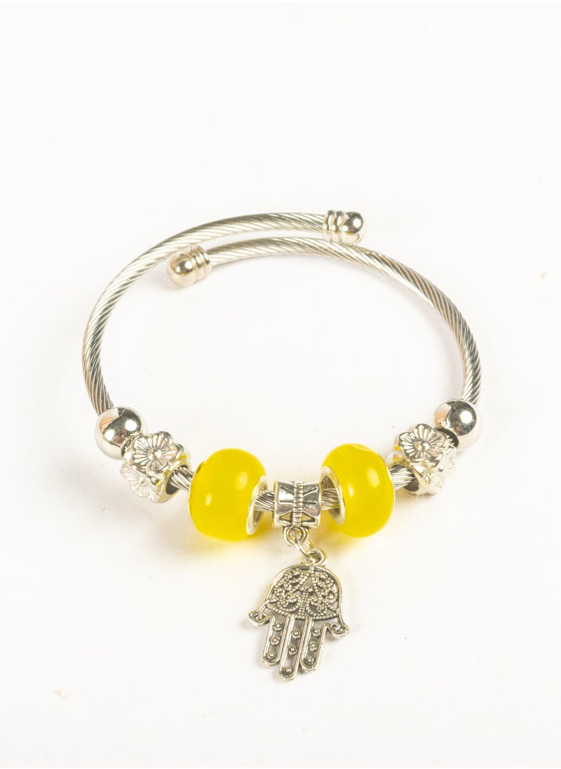 The Black Pearl Accessories - Yellow Bandora Stainless Steel Bracelet with a Hand Pendant - Image 1