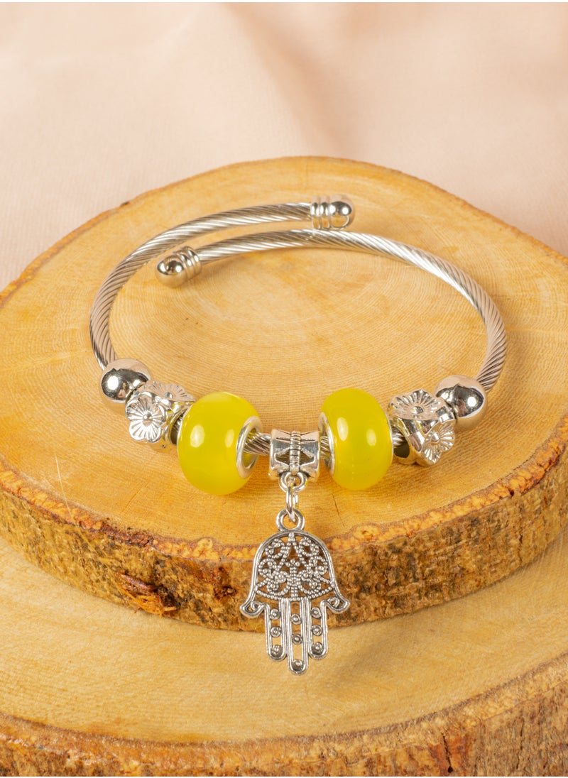 The Black Pearl Accessories - Yellow Bandora Stainless Steel Bracelet with a Hand Pendant - Image 1