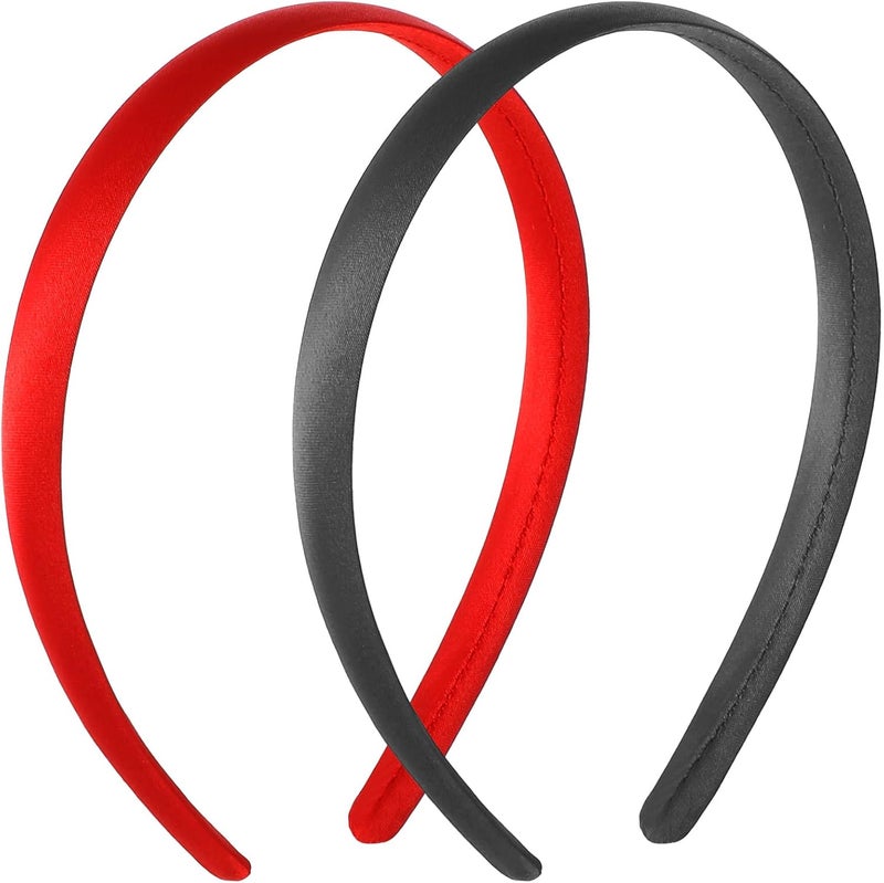 2pcs Satin Headbands Antislip Black Ribbon Hair Bands Non Slip Fashion Hair Bands Plain Hard Wide Headbands for Women Girls DIY Craft Holiday Costume Accessories for Mothers Sisters Cosplay Holiday