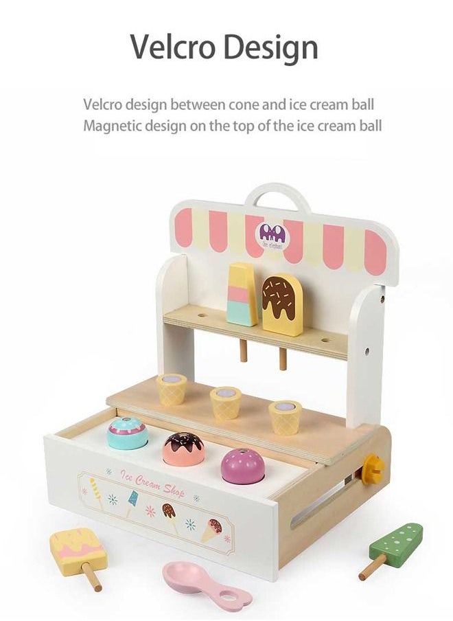 JSAITOYS - Wooden High Simulation Wooden Ice Cream Role Playing Toys For Children - Image 1