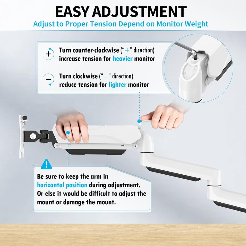 MOUNTUP Triple Monitor Stand Mount - 3 Monitors Desk Mount for Computer Screens Up to 27 inch, Triple Monitor Arm, Heavy Duty Monitors Stand, Each Arm Holds 4.4-19.8 lbs, White - Image 4
