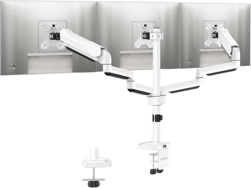 MOUNTUP Triple Monitor Stand Mount - 3 Monitors Desk Mount for Computer Screens Up to 27 inch, Triple Monitor Arm, Heavy Duty Monitors Stand, Each Arm Holds 4.4-19.8 lbs, White - Image 1