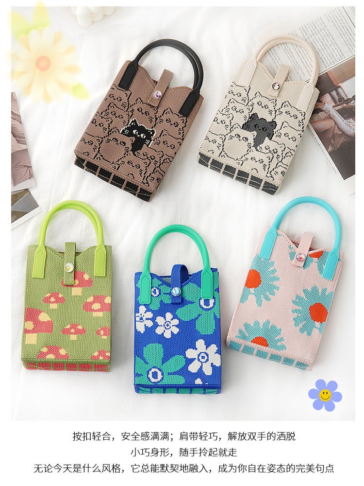 Hand-Held Mobile Phone Bag To Improve Appearance, Knitted Forest Style Fashion Contrasting Color New Cartoon Filled Crossbody Bag For Women Korean Style Bag - Image 4