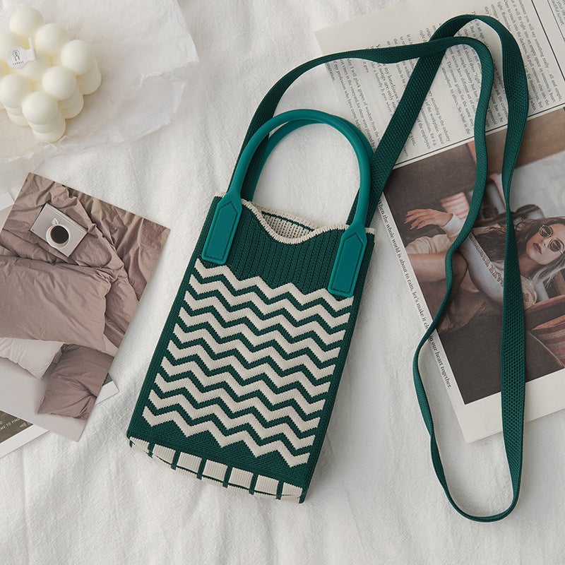 Hand-Held Mobile Phone Bag To Improve Appearance, Knitted Forest Style Fashion Contrasting Color New Cartoon Filled Crossbody Bag For Women Korean Style Bag - Image 1