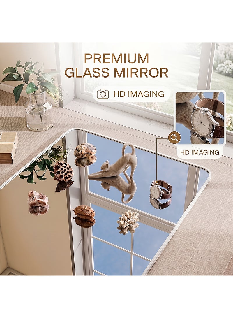 Taimi Rectangular Mirror 120x30cm with Rounded Edges, Full Length Mirror with Metal Frame, Floor Mirror, Wall Mirror Hanging or Tilt for Living Room, Bedroom, Entryway White - Image 4