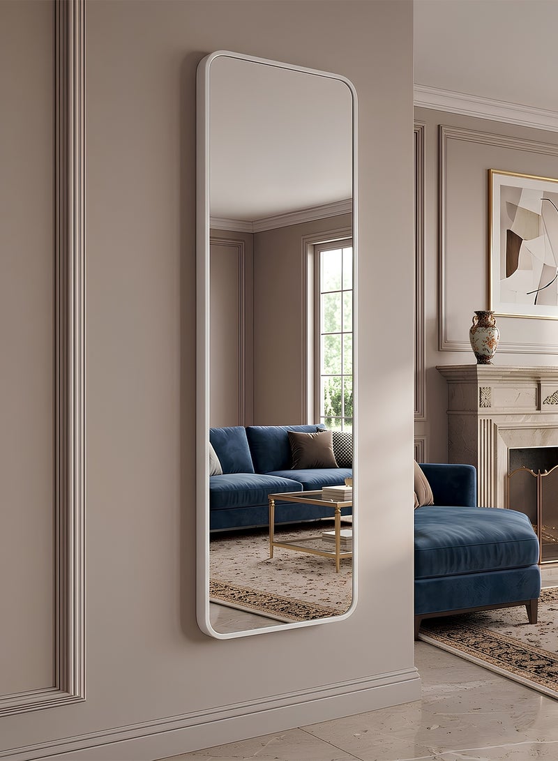 Taimi Rectangular Mirror 120x30cm with Rounded Edges, Full Length Mirror with Metal Frame, Floor Mirror, Wall Mirror Hanging or Tilt for Living Room, Bedroom, Entryway White - Image 3