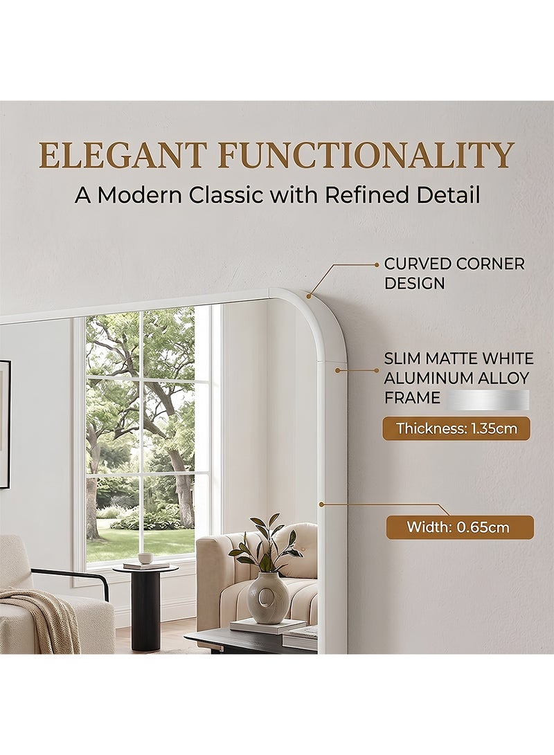 Taimi Rectangular Mirror 120x30cm with Rounded Edges, Full Length Mirror with Metal Frame, Floor Mirror, Wall Mirror Hanging or Tilt for Living Room, Bedroom, Entryway White - Image 5