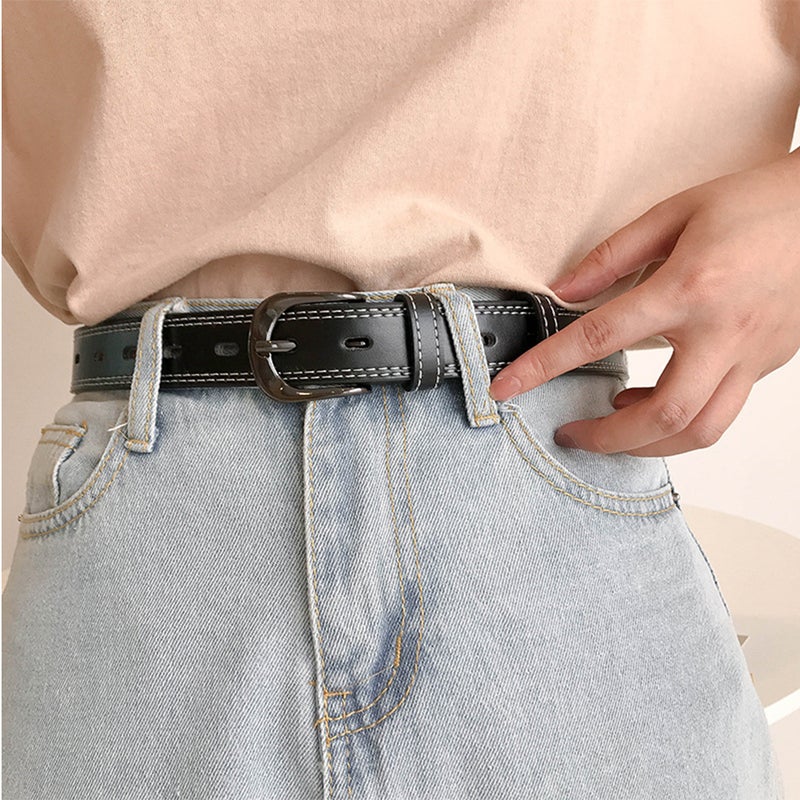1pc PU Belt Fashion Jeans Decorative Belt Buclke Waist Belt Dress Jeans Strips for Women Ladies Girls (Black） - Image 2