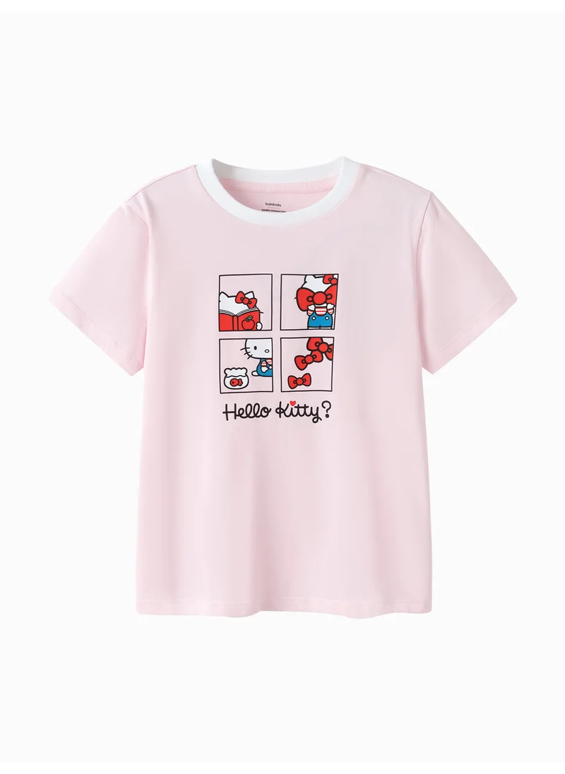 Balabala Kids Girl Round v-neck short-sleeved T-shirt