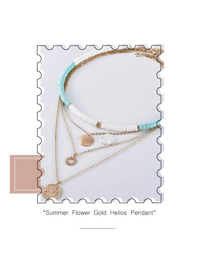 Gangel - White Heishi Surfer Choker Layered Necklace Gold Flower Helios Necklace Choker Summer Pendant Jewelry For Women - Image 1