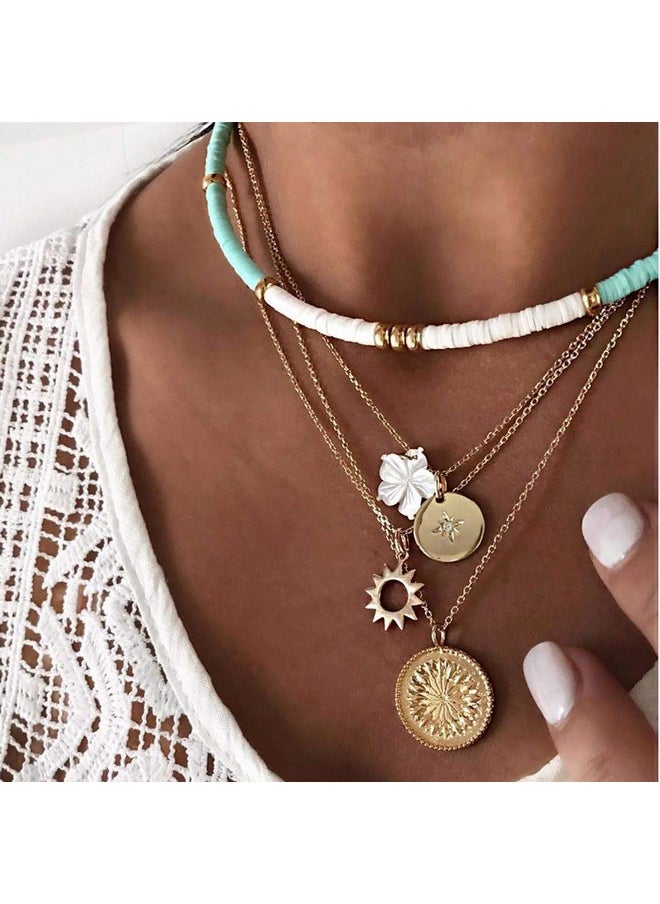 Gangel - White Heishi Surfer Choker Layered Necklace Gold Flower Helios Necklace Choker Summer Pendant Jewelry For Women - Image 1