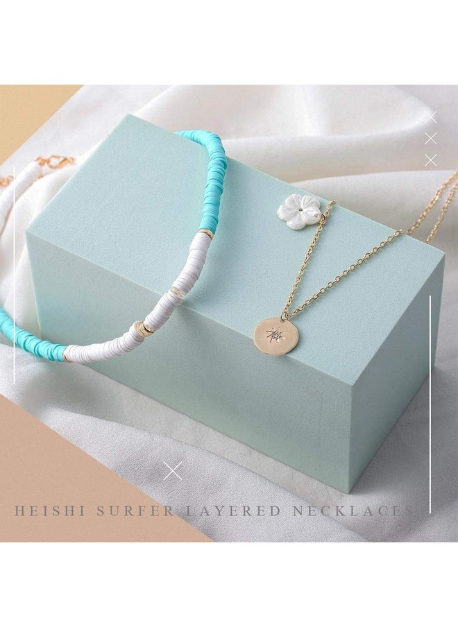 Gangel - White Heishi Surfer Choker Layered Necklace Gold Flower Helios Necklace Choker Summer Pendant Jewelry For Women - Image 1
