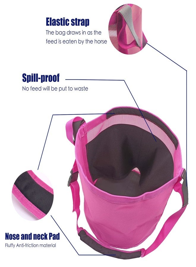 Gydoty Horse Feed Bag for Grain - Heavy Duty Mesh Horse Feeder with Adjustable Strap,Comfort Neck Pad,Nose Pad Horse Muzzle (Medium,1Blue+1Pink) - Image 4