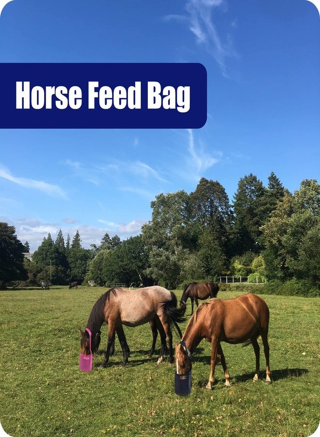 Gydoty Horse Feed Bag for Grain - Heavy Duty Mesh Horse Feeder with Adjustable Strap,Comfort Neck Pad,Nose Pad Horse Muzzle (Medium,1Blue+1Pink) - Image 2